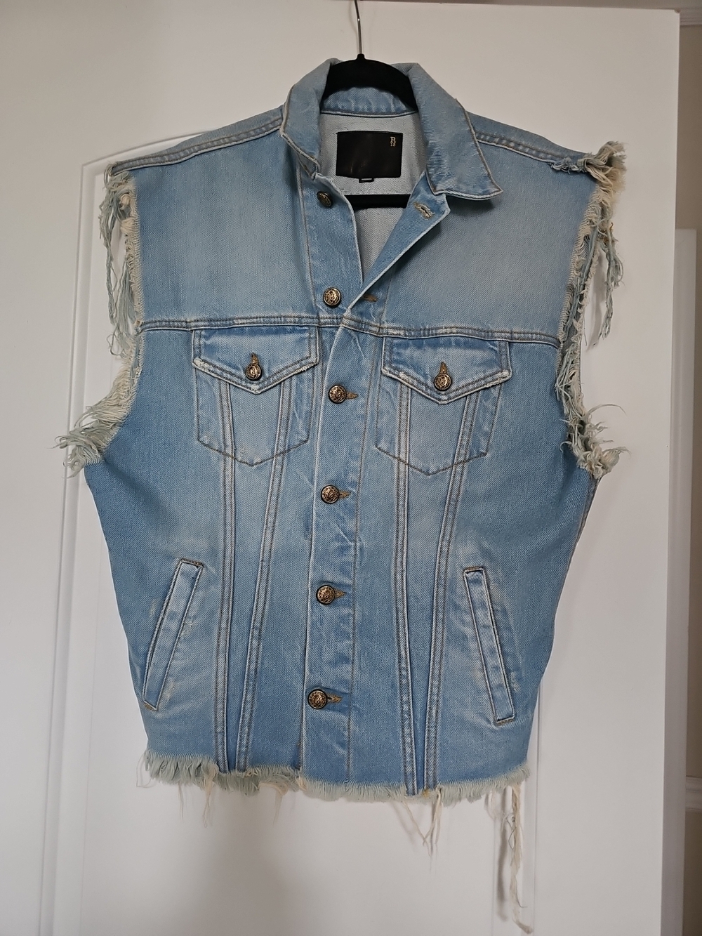R13 Oversized Trucker Vest Distressed Denim, Sz M, New!